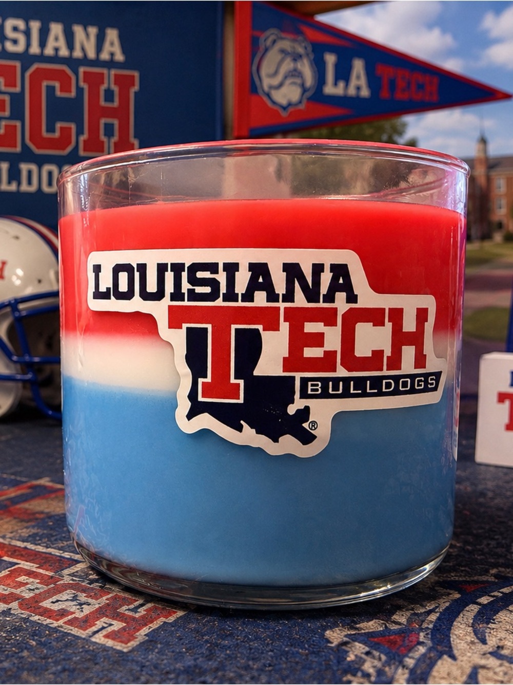 Bulldogs Red White & Blue Layered Candle